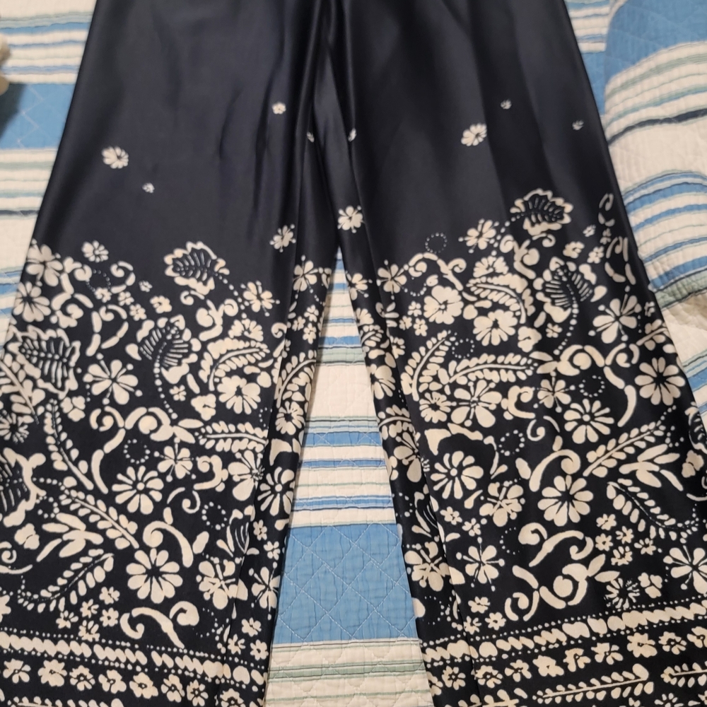 Donna Karan Black and White Floral Trousers